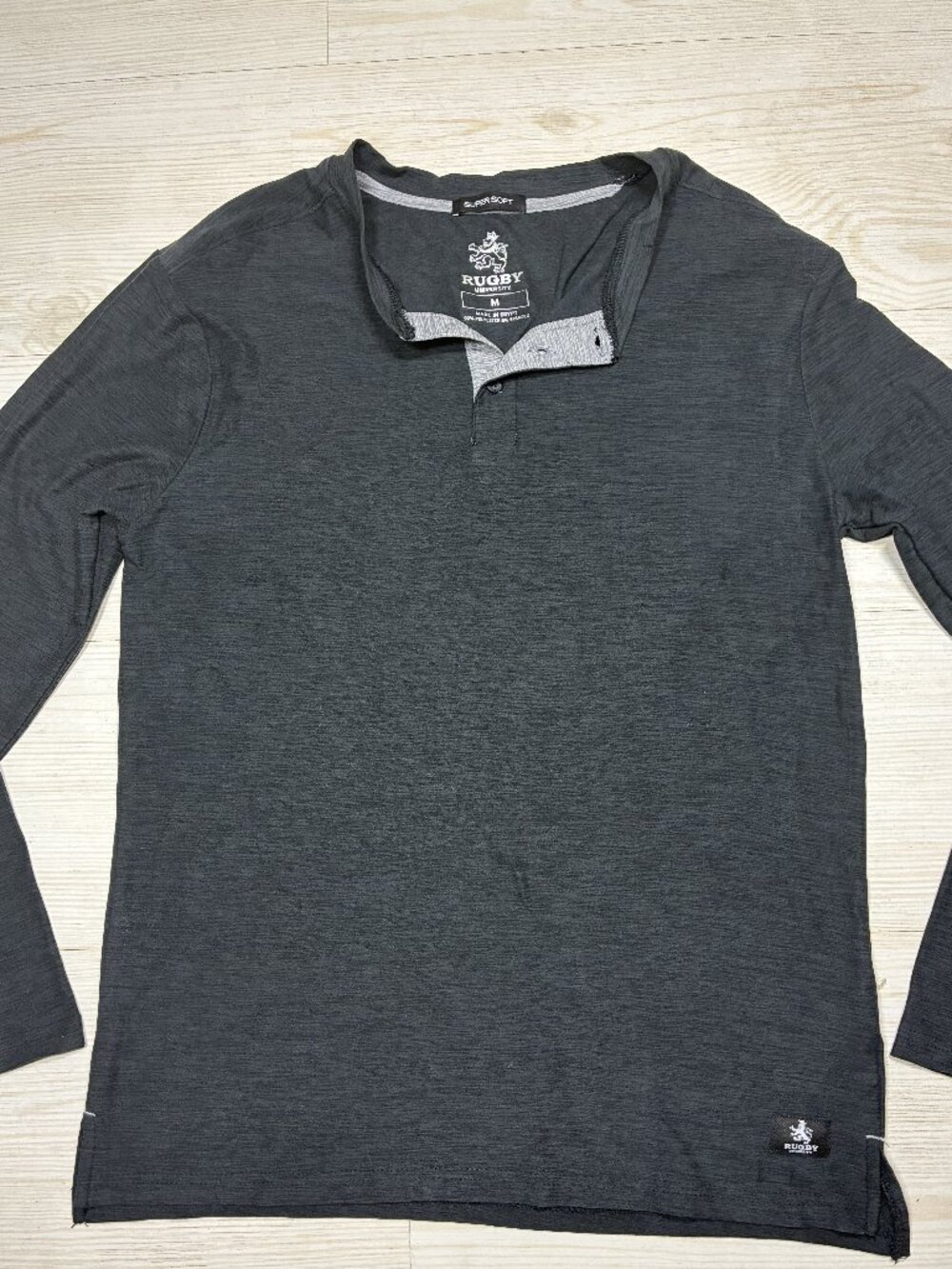 Rugby University Men’s Henley - Charcoal Heather Performance Long Sleeve Size M